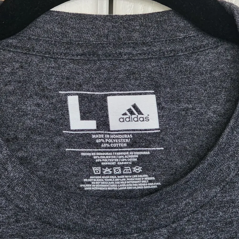 Men's adidas Logo Charcoal Heather Large T Shirt Workout Cotton Poly